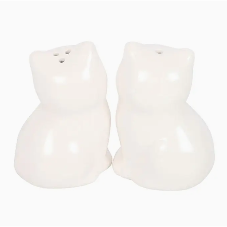 White Cat Shaped Ceramic Salt and Pepper Shakers