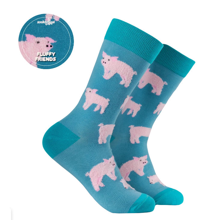 Socktopus Ladies Fluffy Piglet Socks - Blue