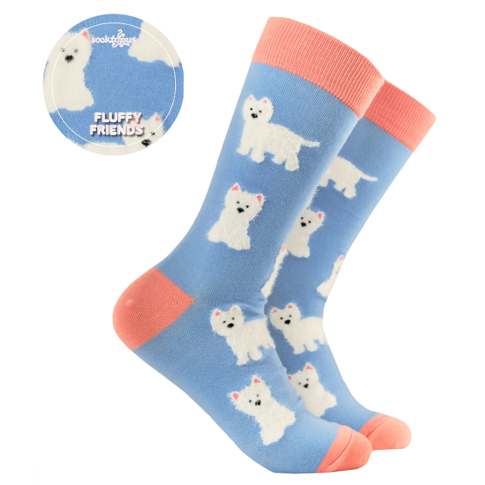 Socktopus Ladies Fluffy Westies Socks - Blue