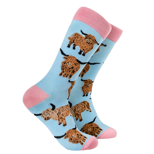 Socktopus Ladies Highland Cow Socks - Och Aye The Moo! - Pale Aqua
