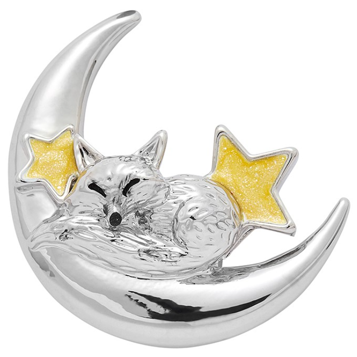 Fox Under The Moon - Take Some Time Silver Plated Pin Badge
