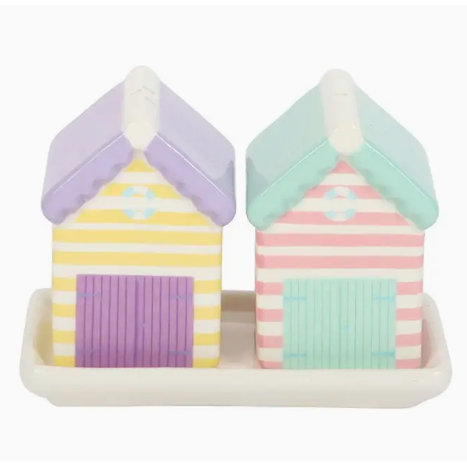 Pastel Beach Hut Ceramic Salt and Pepper Shakers