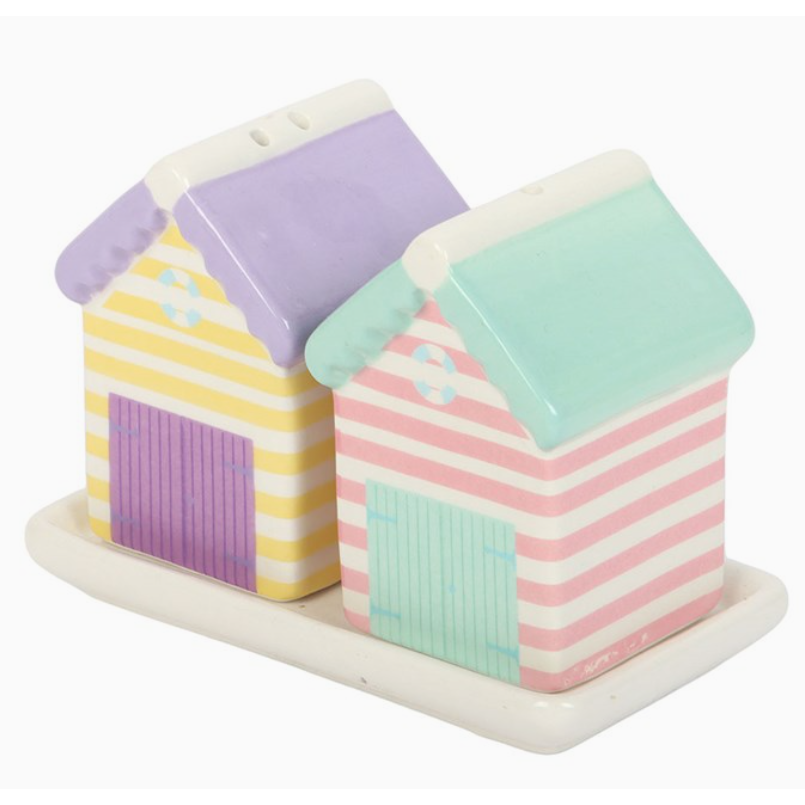 Pastel Beach Hut Ceramic Salt and Pepper Shakers