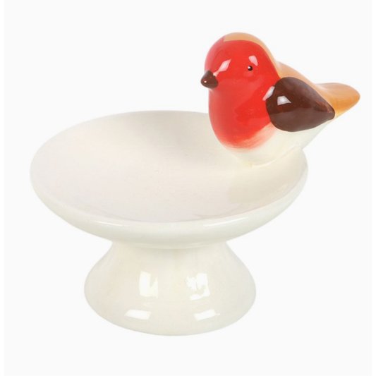 Robin Bird Bath Ceramic Trinket Dish