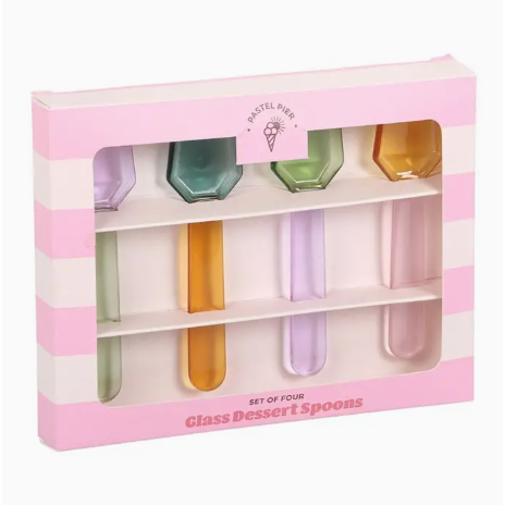 Pastel Glass Dessert Spoons - Set of 4