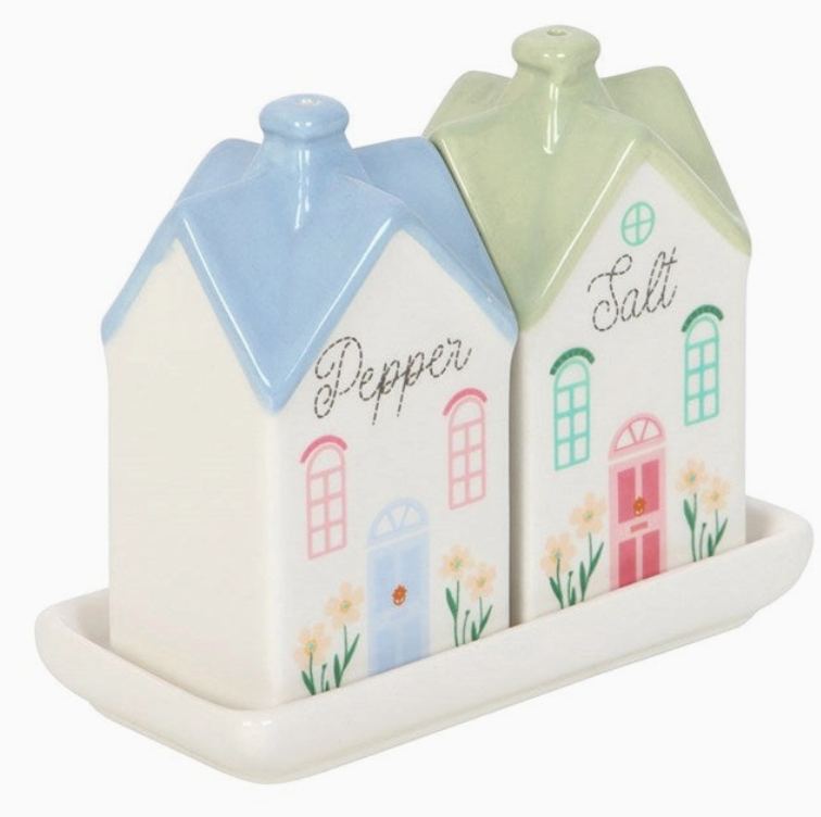 Pastel House Ceramic Salt and Pepper Shakers