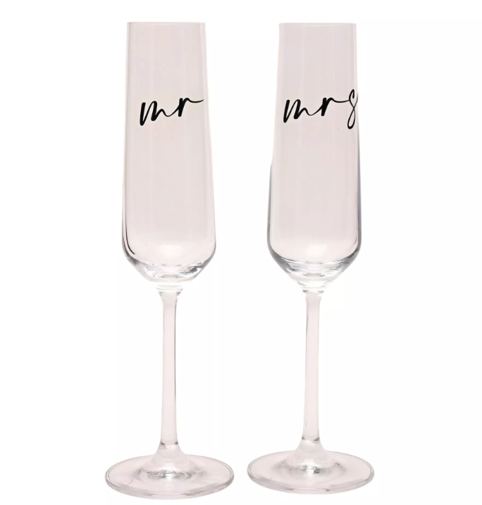 Mr and Mrs Champagne Flute Glasses