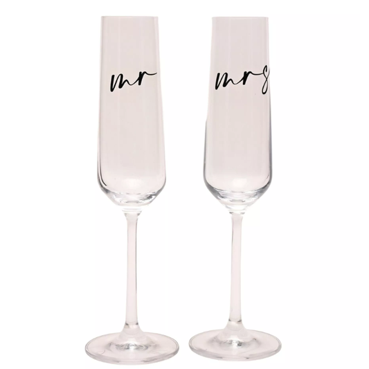 Mr and Mrs Champagne Flute Glasses