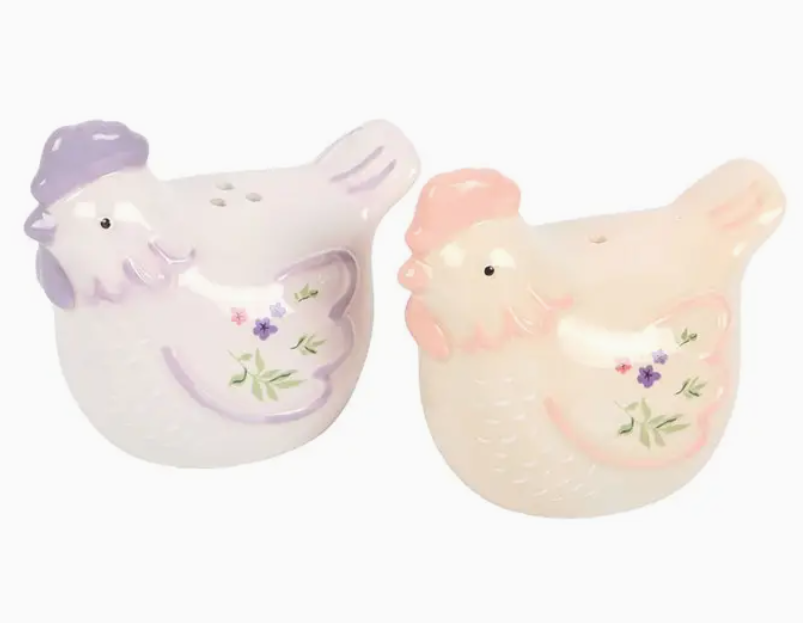 Floral Hen and Chicken Salt and Pepper Shakers