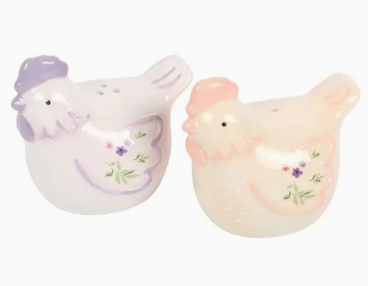 Floral Hen and Chicken Salt and Pepper Shakers