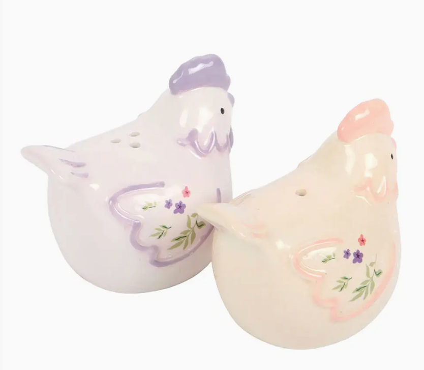 Floral Hen and Chicken Salt and Pepper Shakers