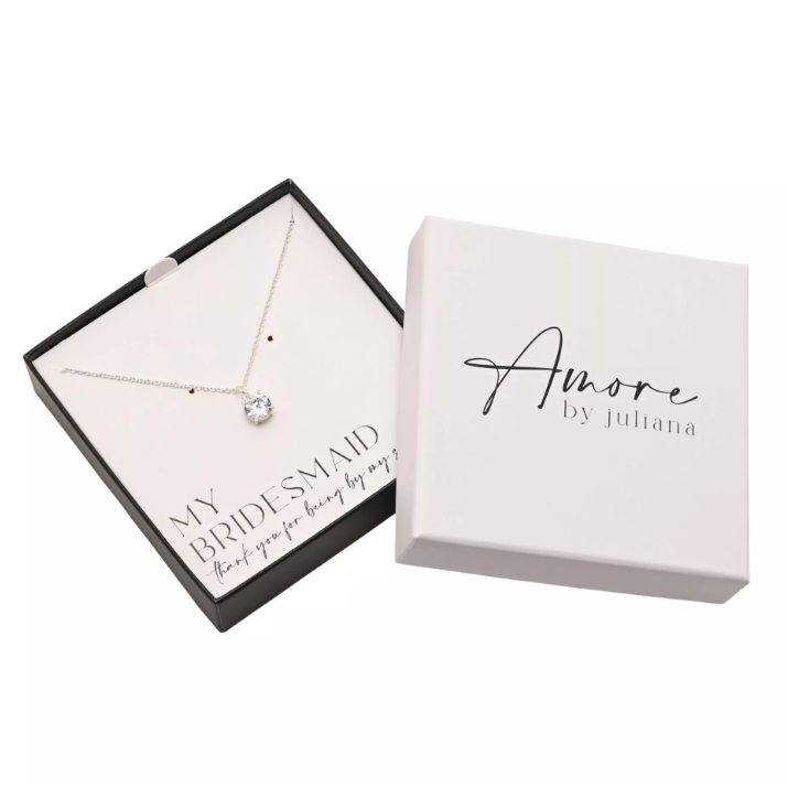 Bridesmaid Amore Silver Plated Crystal Pendant Necklace