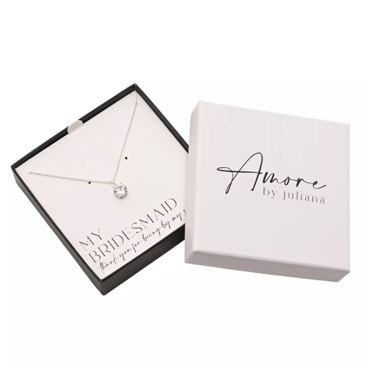 Bridesmaid Amore Silver Plated Crystal Pendant Necklace
