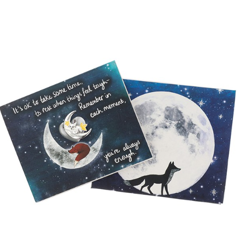 Fox Under The Moon - Take Some Time Silver Plated Pin Badge