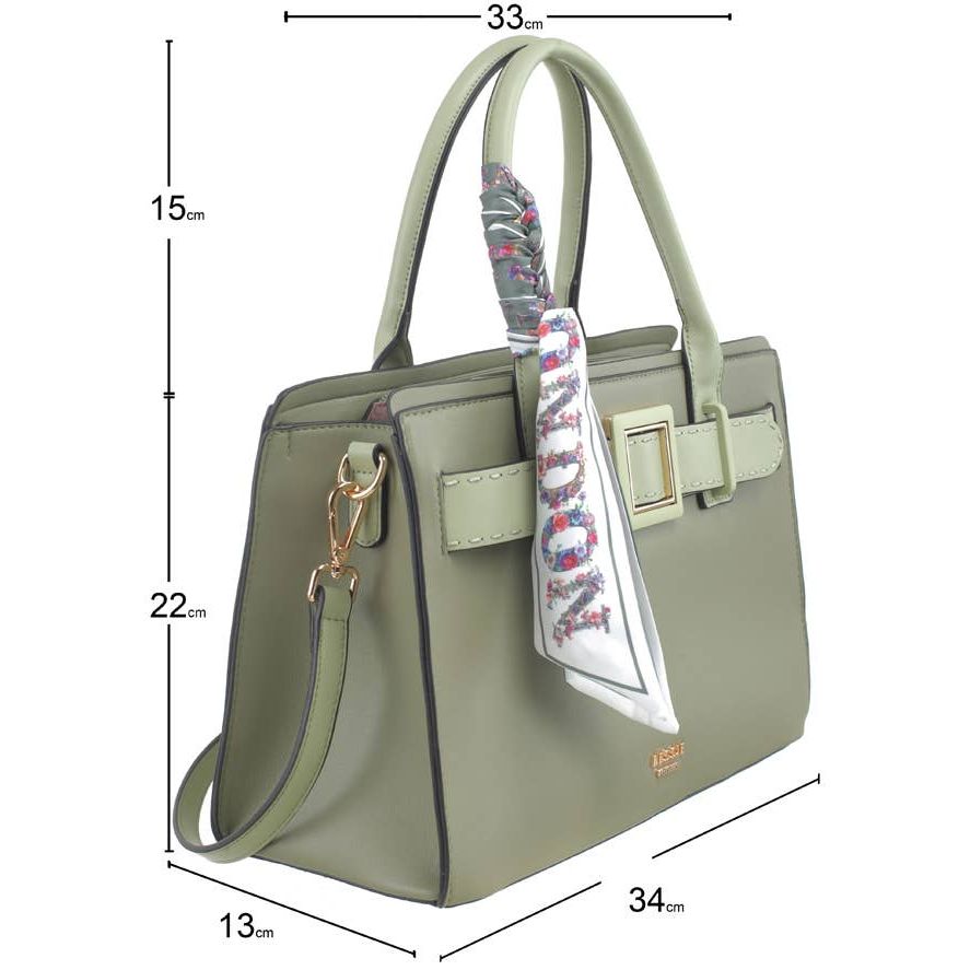 Sculpted Belted Tote Handbag - Green