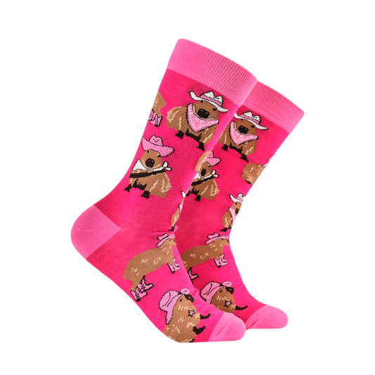 Socktopus Ladies - Cowboy Capybara Socks - Pink