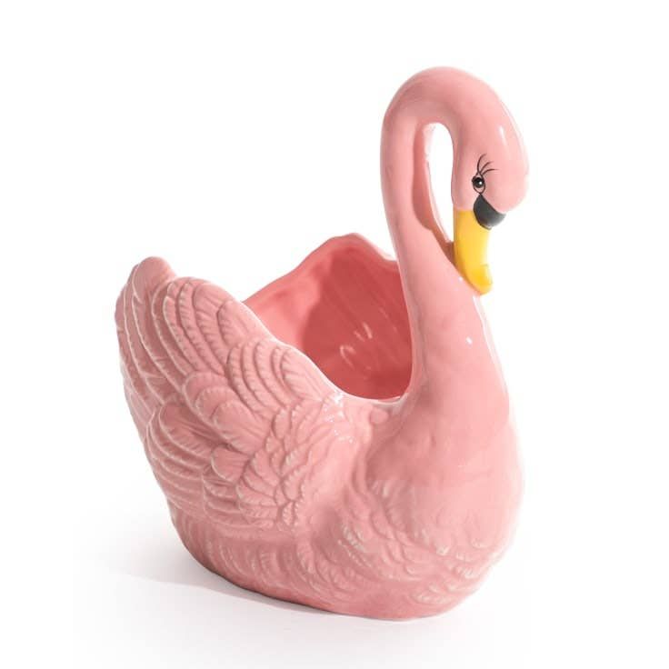 Pink Swan Ceramic Planter / Storage Bowl