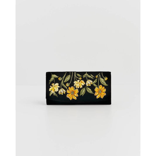 Botanical Black Velvet Embroidered Purse