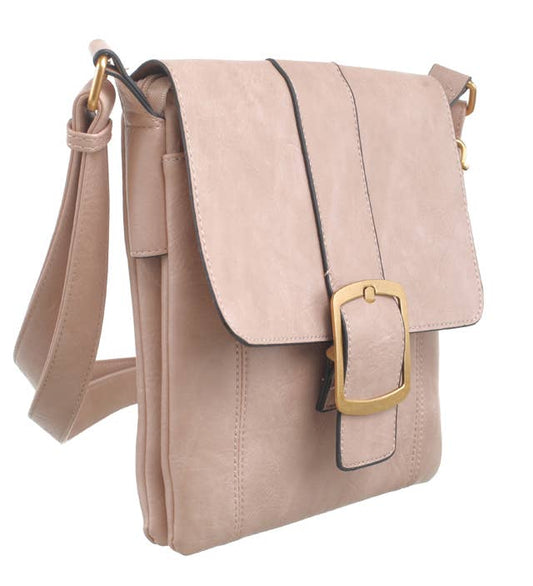 Classic Flap Over Buckle Crossbody Bag - Pink