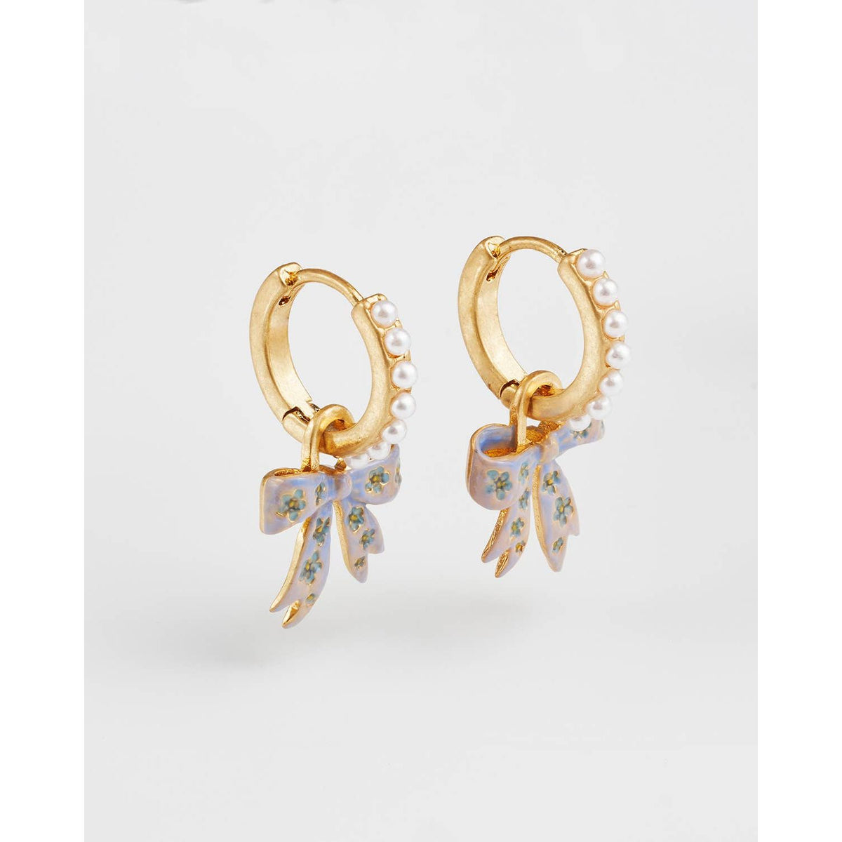 Bow Pearl Huggie Earrings