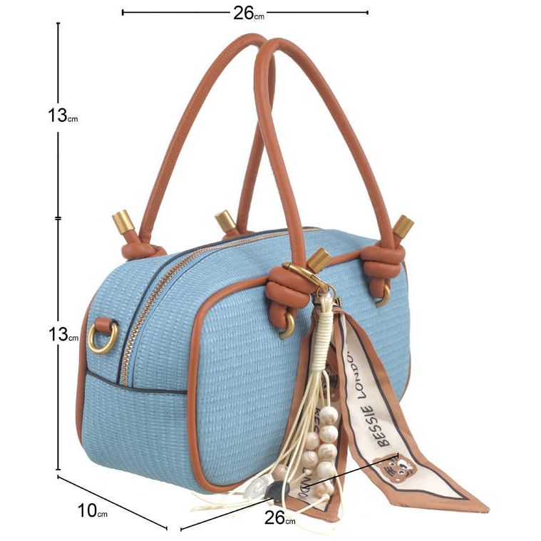 East West Tote Bag With Scarf and Charm - Blue