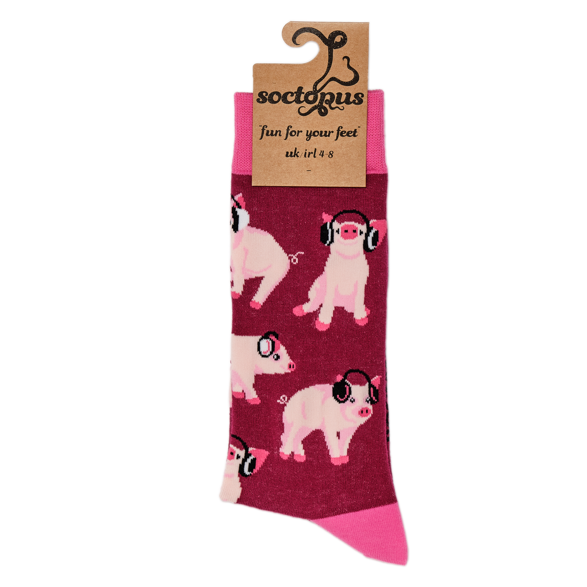 Socktopus Ladies - Pig Socks - Pigs in Headphones - Pink
