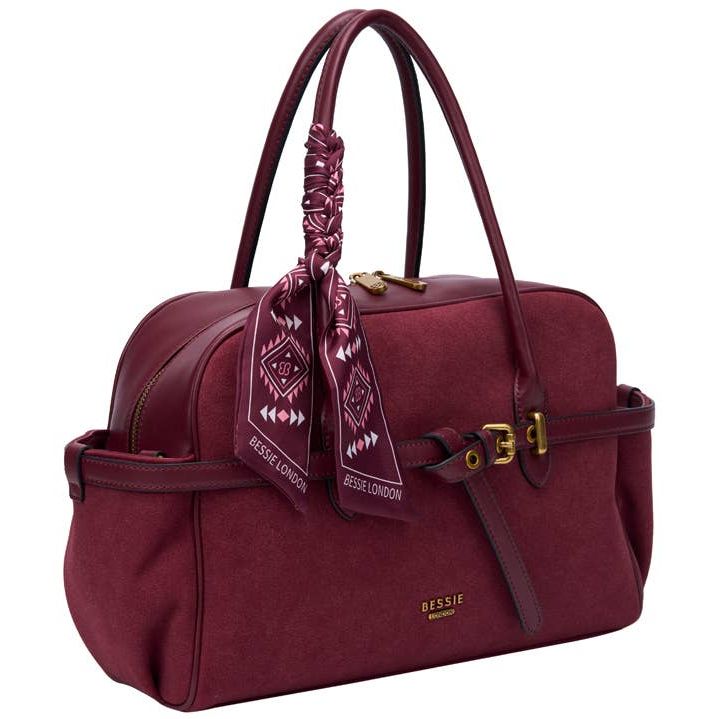 Suede Look Knot Bag With Scarf - Burgundy