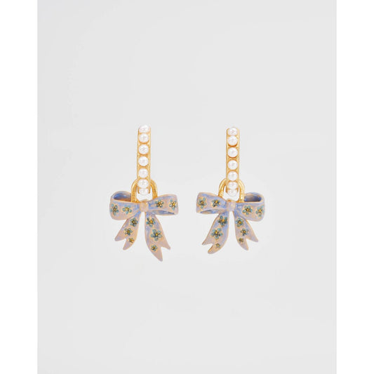 Bow Pearl Huggie Earrings
