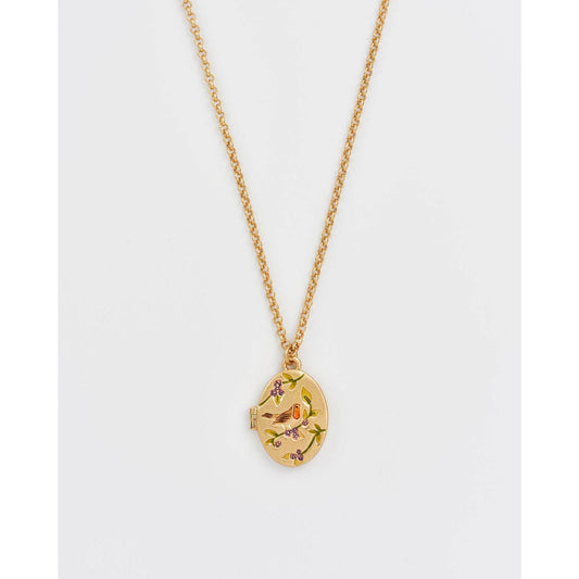 Robin & Blackberry Gold Oval Locket Necklace