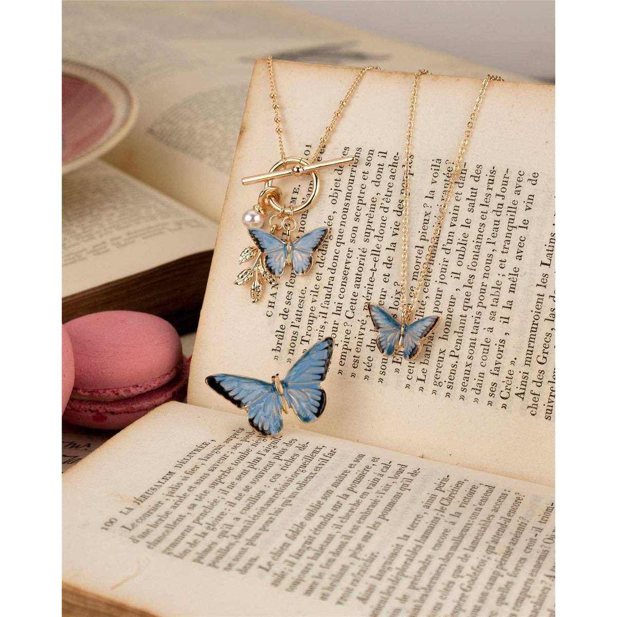 Enamel Blue Butterfly Short Necklace