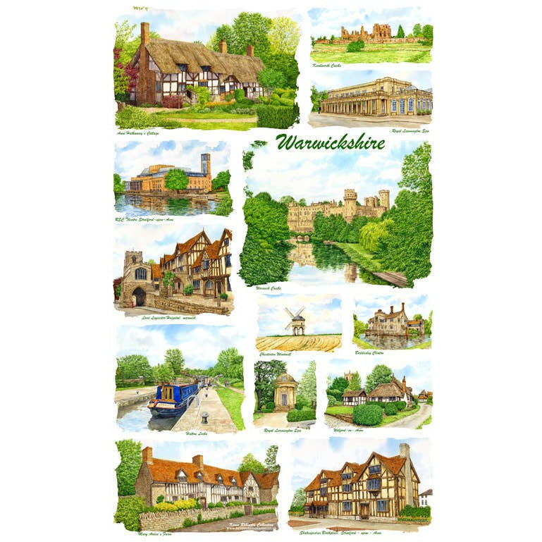 Warwickshire. Cotton Tea Towel,  multi image