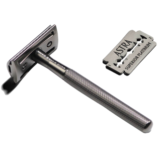 Metal Grey Stainless Steel Razor with 10 Blades Included
