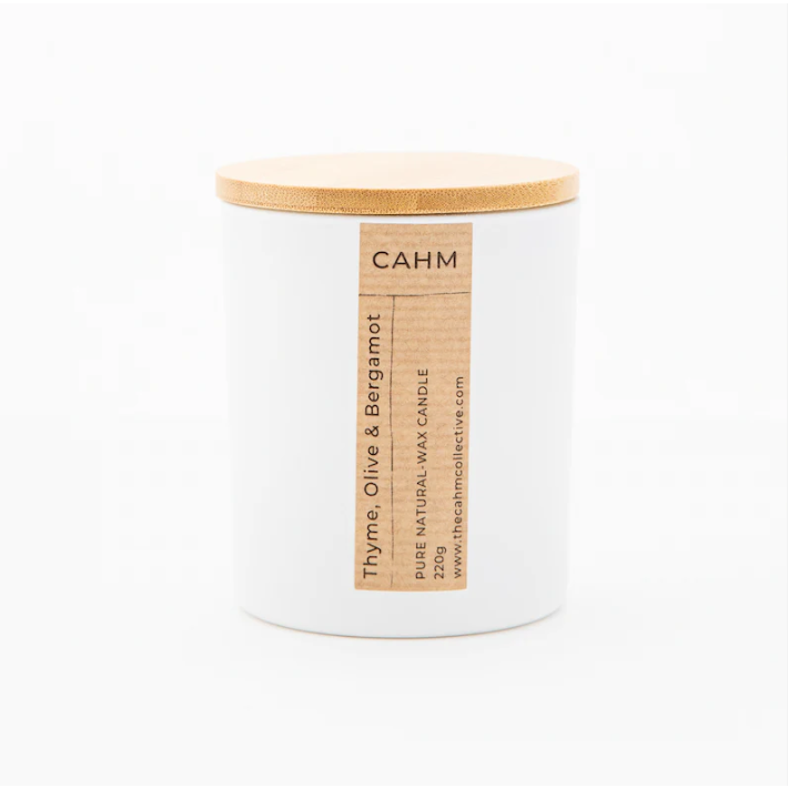 Thyme, Olive and Bergamont 220g Luxury Candle in a White Jar