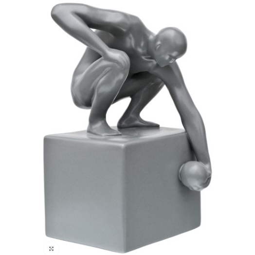 Ceramic World In His Hand Sculpture - Grey
